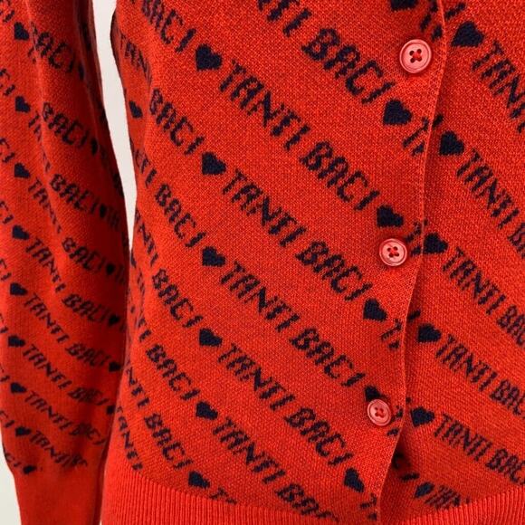 J Crew Cardigan Womens S Small Red Navy Merino Wool Blend Tanti Baci Button Up - Picture 4 of 14